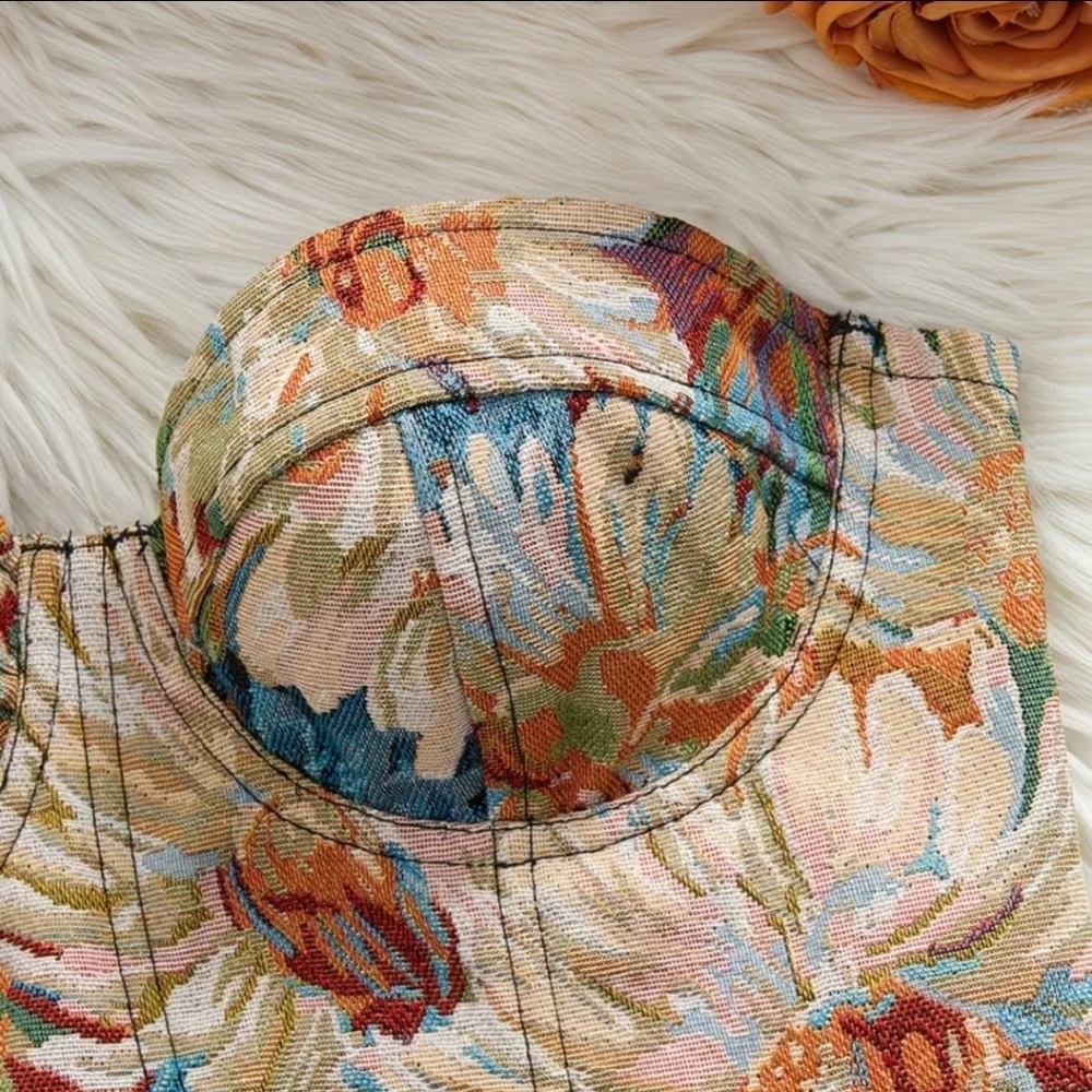 New Style French-Style Court Bandeau Tube Top with Colorful Chrysanthemum - Picture 3 of 5